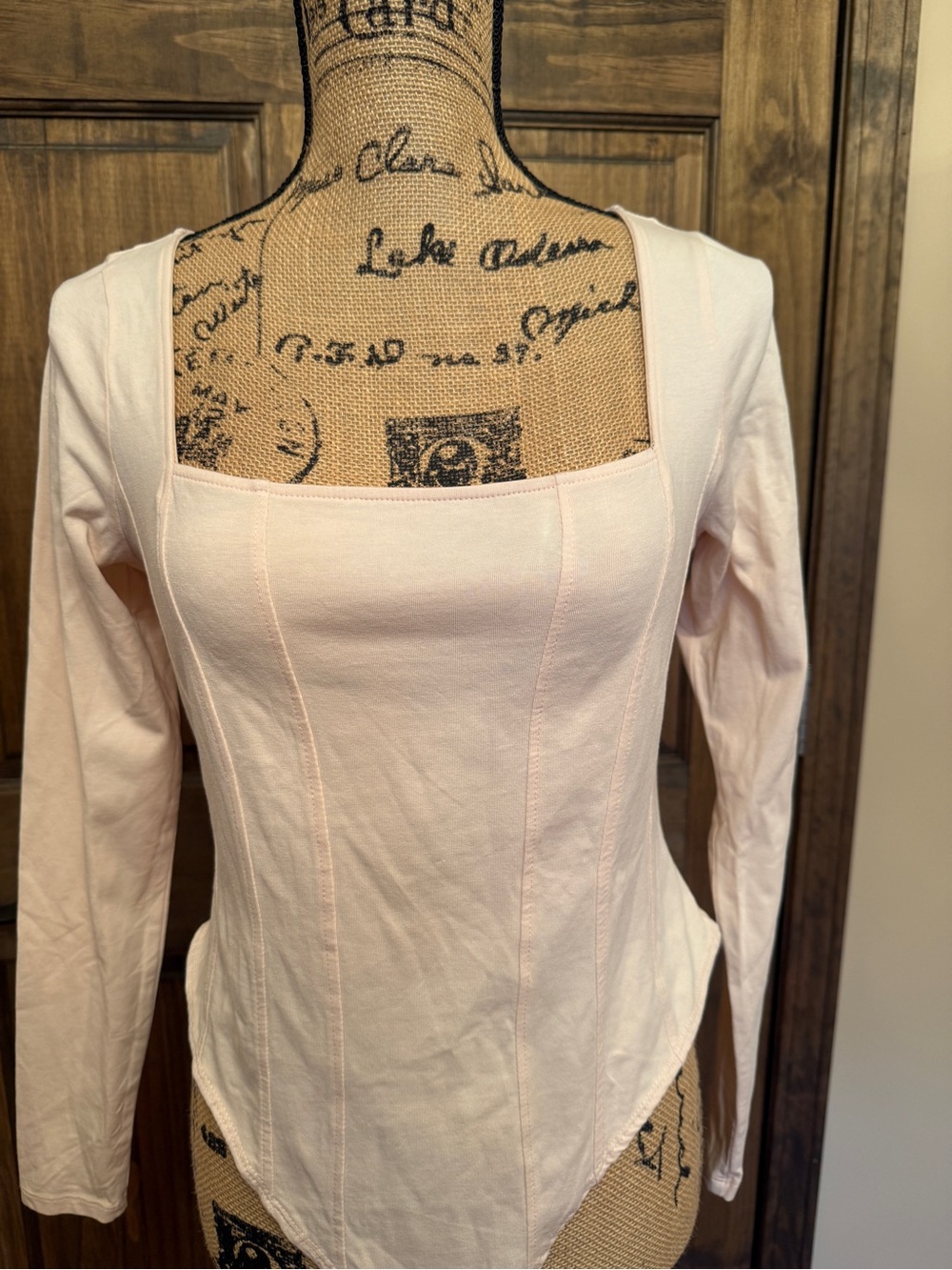 H&M Pale Pink Long Sleeve Square Neck Bodysuit